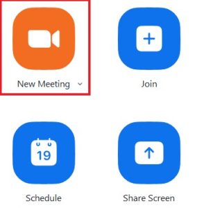 Close up of image of Zoom desktop app opened and 'New Meeting' button highlighted.