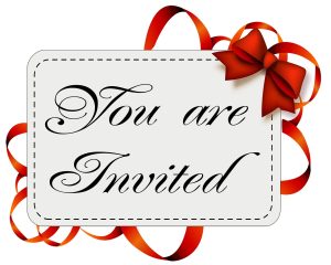 A card which says you are invited wrapped in red ribbon