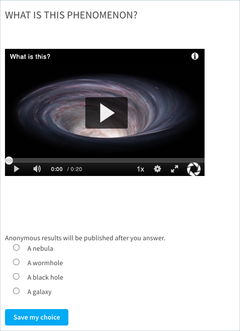 Choice activity with embedded video