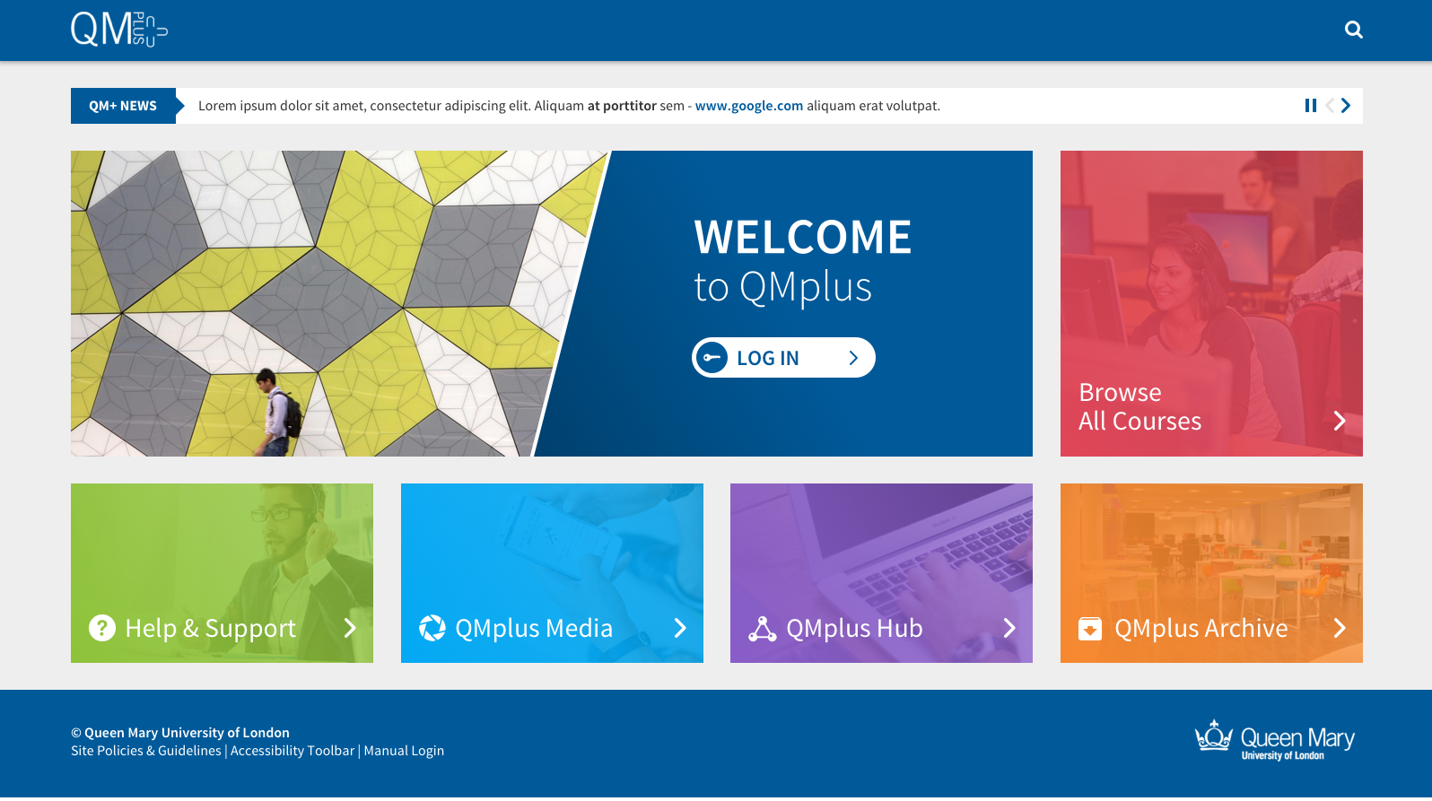 New QMplus Homepage homepage