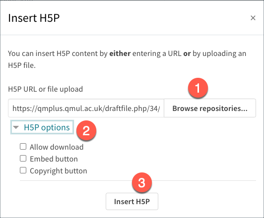 Inserting H5P by uploading a file