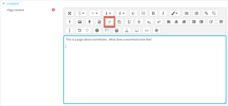 Select the Kaltura icon in the visual editor