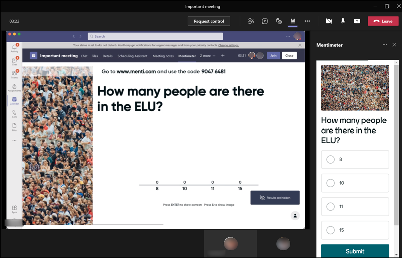 Mentimeter poll embedded in the Microsoft Teams Interface
