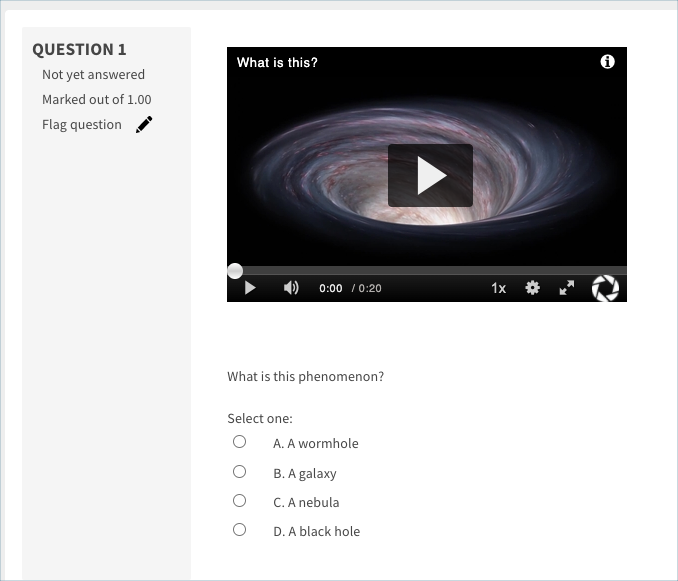 Video embedded in a quiz question